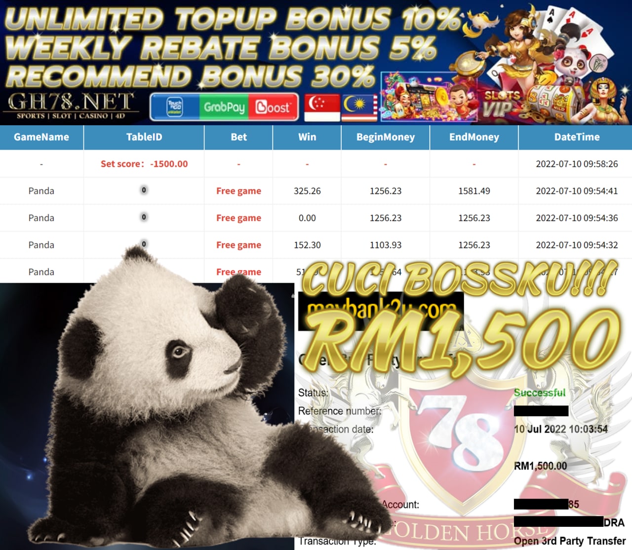 MEGA888 '' PANDA '' CUCI RM 1,500 ♥