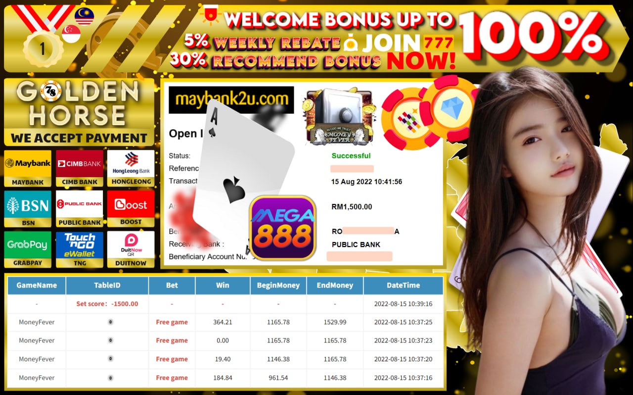 MEMBER MAIN MEGA888 CUCI RM1,500 !!