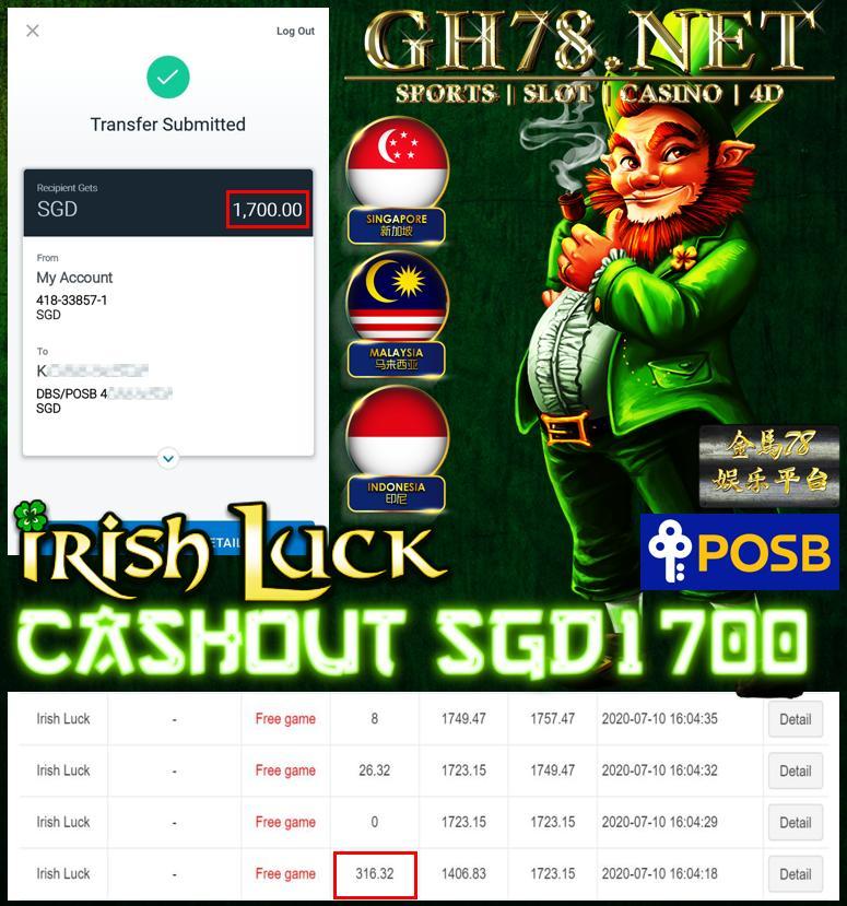 918KAYA MEMBER PLAY I RISH LUCK CASHOUT SGD1700