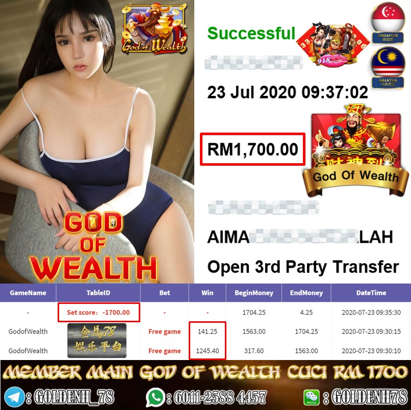 MEMBER MAIN 918KISS FT. GOD OF WEALTH CUCI RM1700