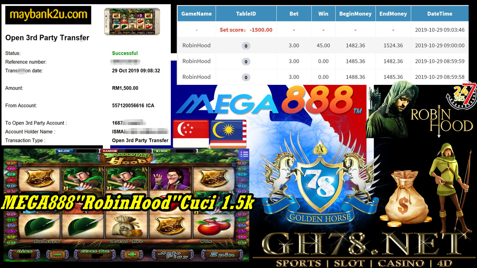 MEGA888 FT.ROBINHOOD WITHDRAW RM1500 !! 