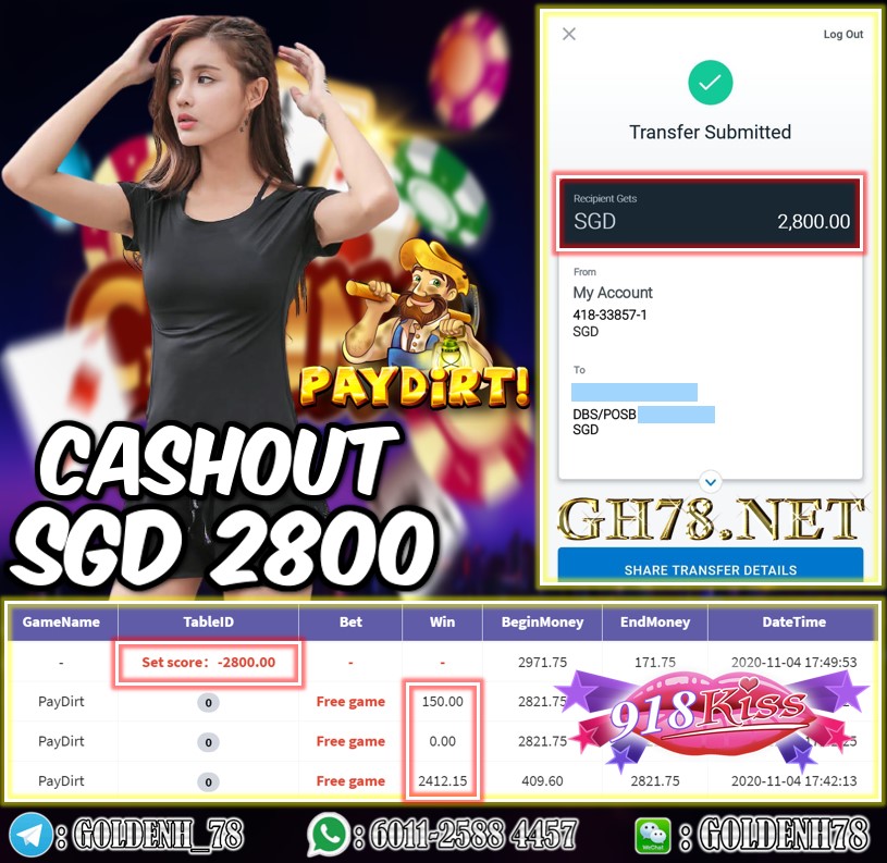 MEMBER PLAY CASHOUT SGD2800