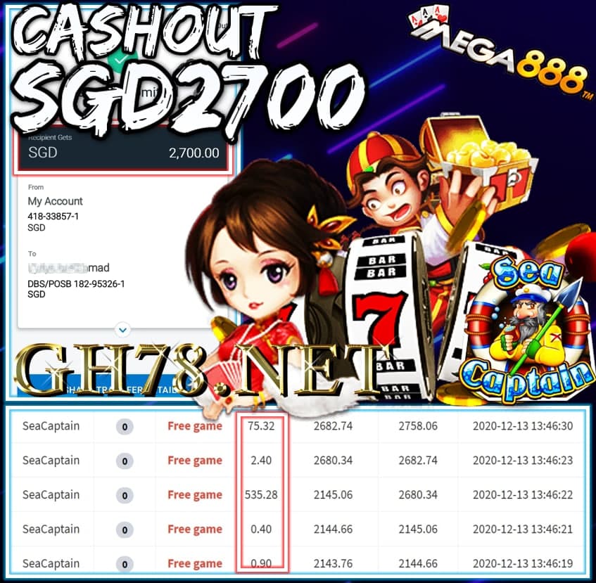 MEMBER PLAY MEGA888 CASHOUT SGD2700 !!!