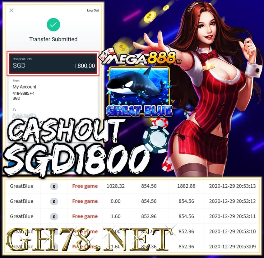 MEMBER PLAY MEGA888 CASHOUT SGD1800 !!!