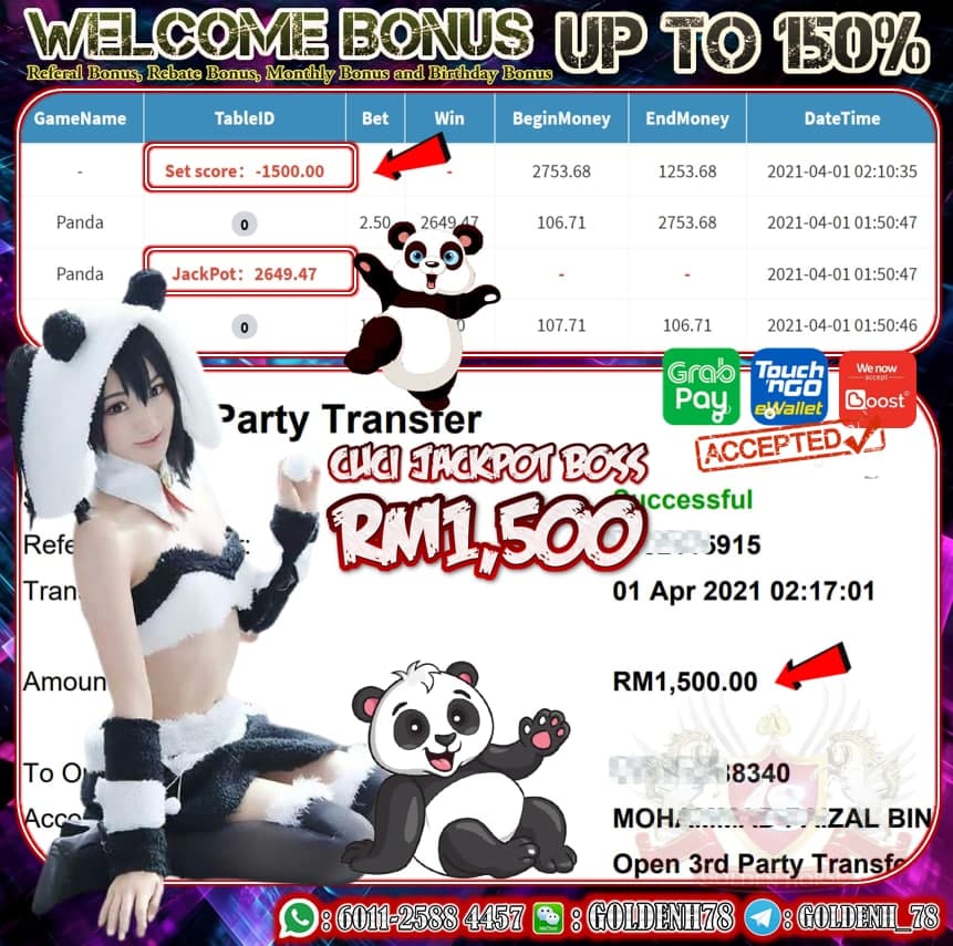 PUSSY888 PANDA GAME JATUH JACPOT CUCI RM1,500