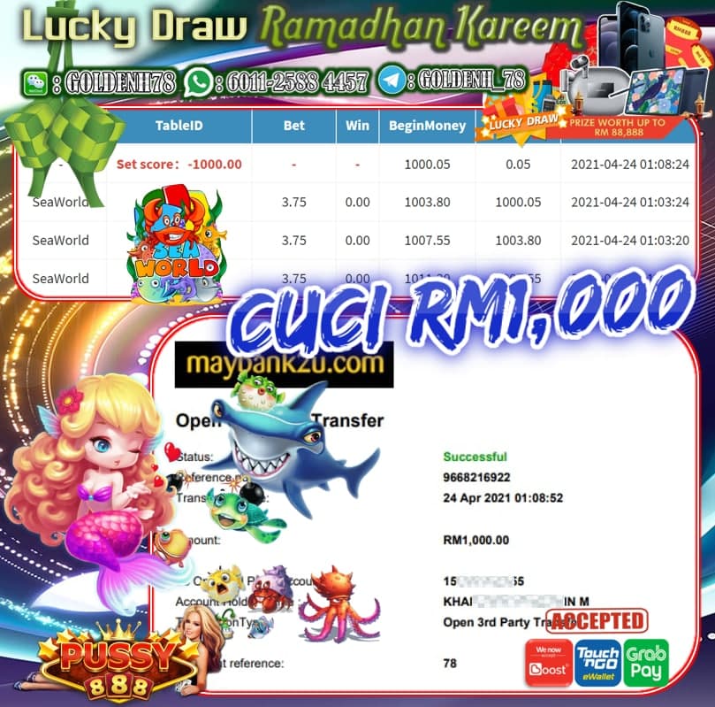 PUSSY888 SEAWORLD GAME CUCI RM1000