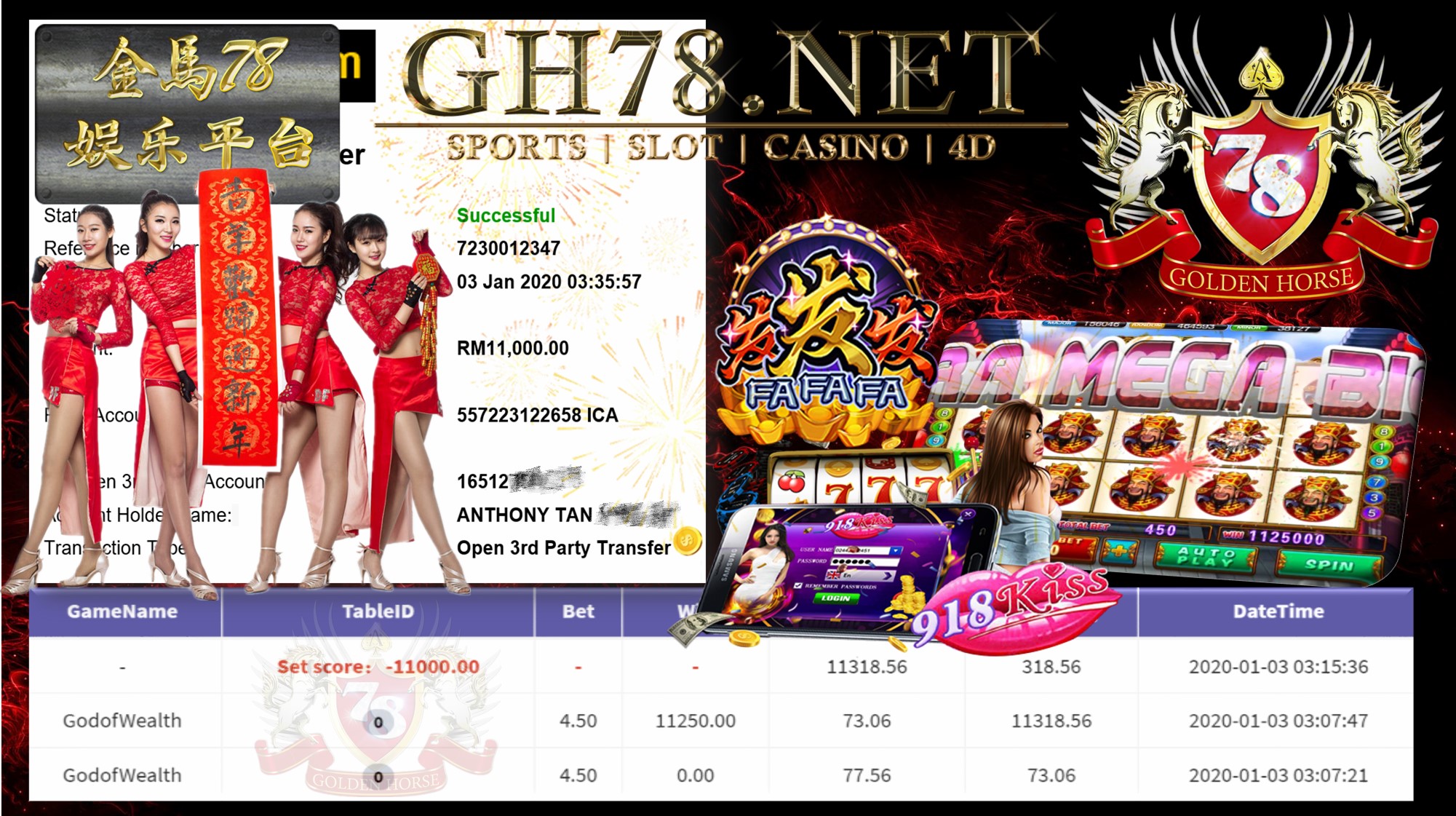 2020 NEW YEAR !!! MEMBER MAIN 918KISS FT.GODOFWEALTH WITHDRAW RM11,000 !!!